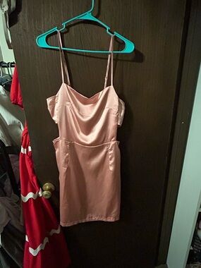 PrettyLittleThing Rose Satin Cowl Mini Slip Dress